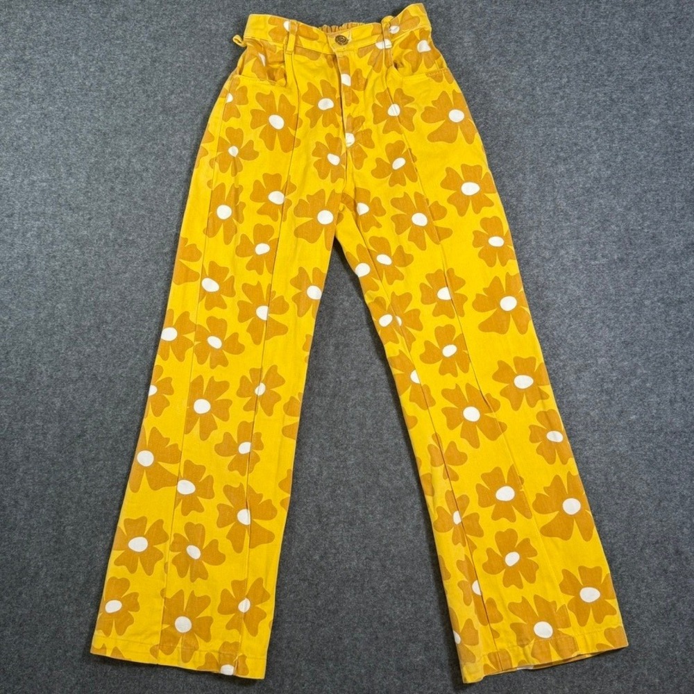 Big Bud Press Yellow Floral Western Pants High Waist Cotton Canvas XS